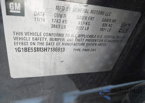 2017 Chevrolet Cruze Lt Auto z USA, uszkodzony, nr VIN 1G1BE5SM3H7186913